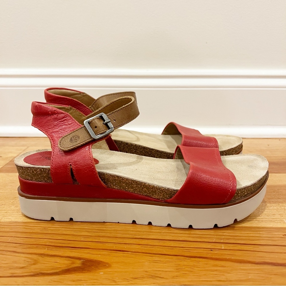 Josef Seibel Wedge Sandals Womens 41 US 10 Red Leather Straps Cushioned Germany